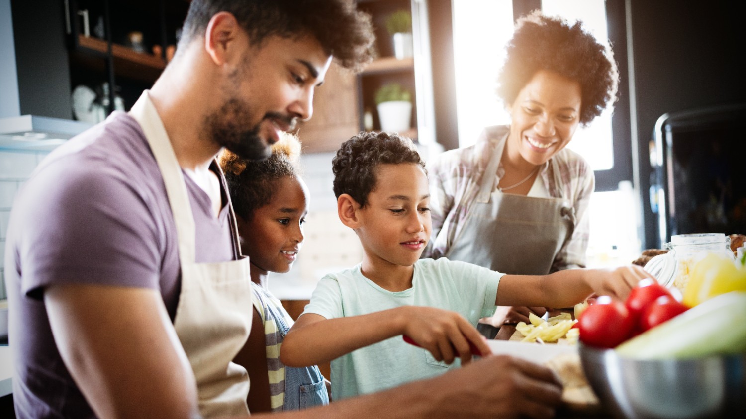 Health A family cooking meal together